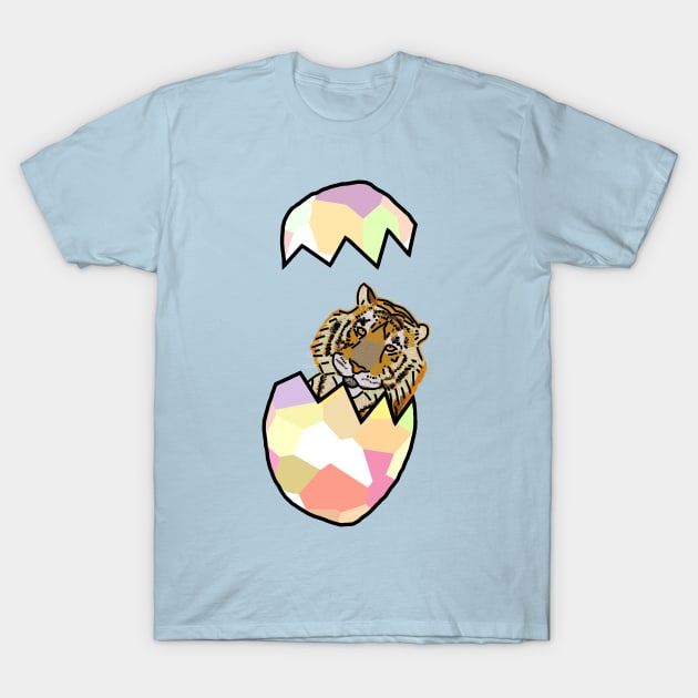 Tiger Popping Out of Funny Easter Egg T-Shirt by ellenhenryart